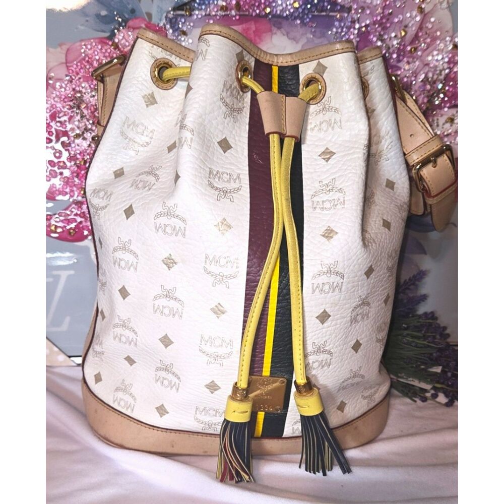 Authentic MCM Monogram Drawstring Bucket Bag